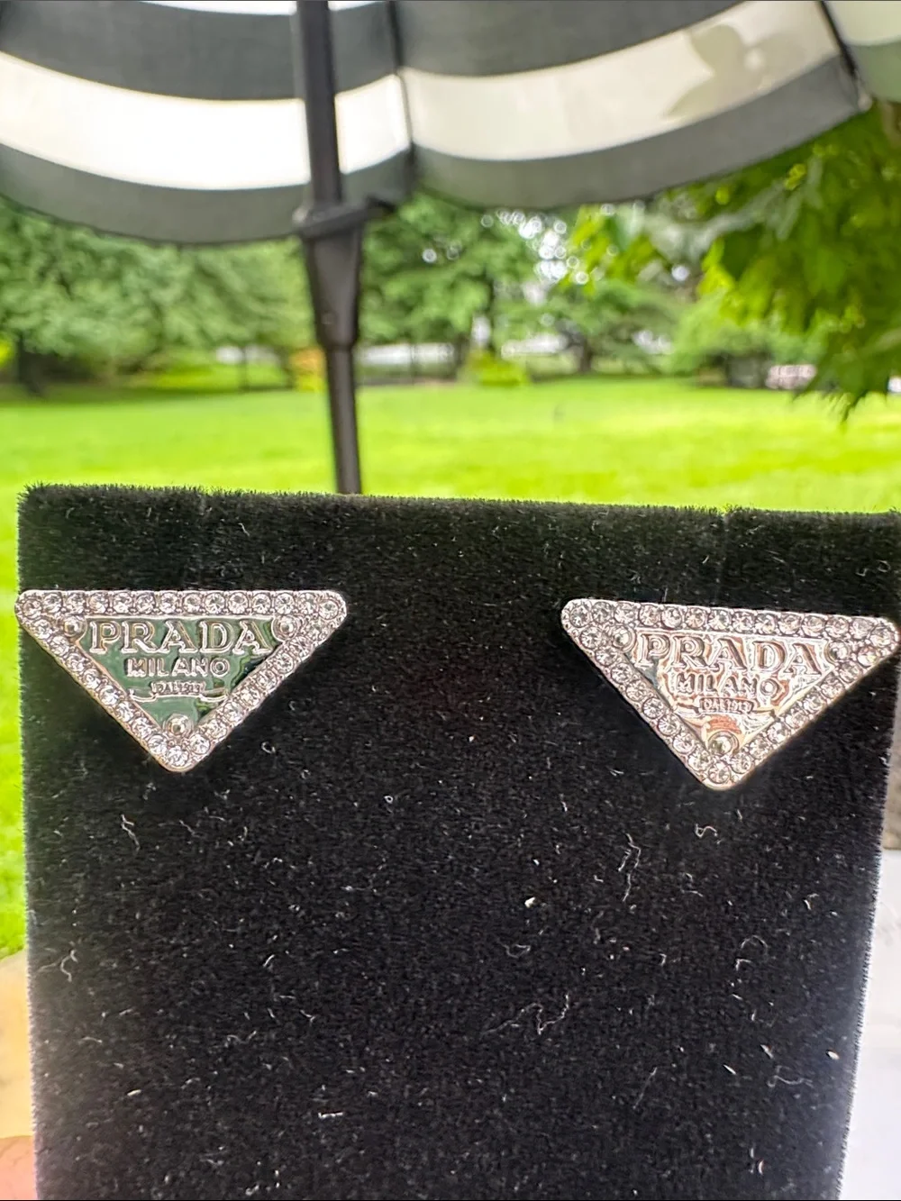 Earrings  Crystal Triangle Logo Studs - Silver tone